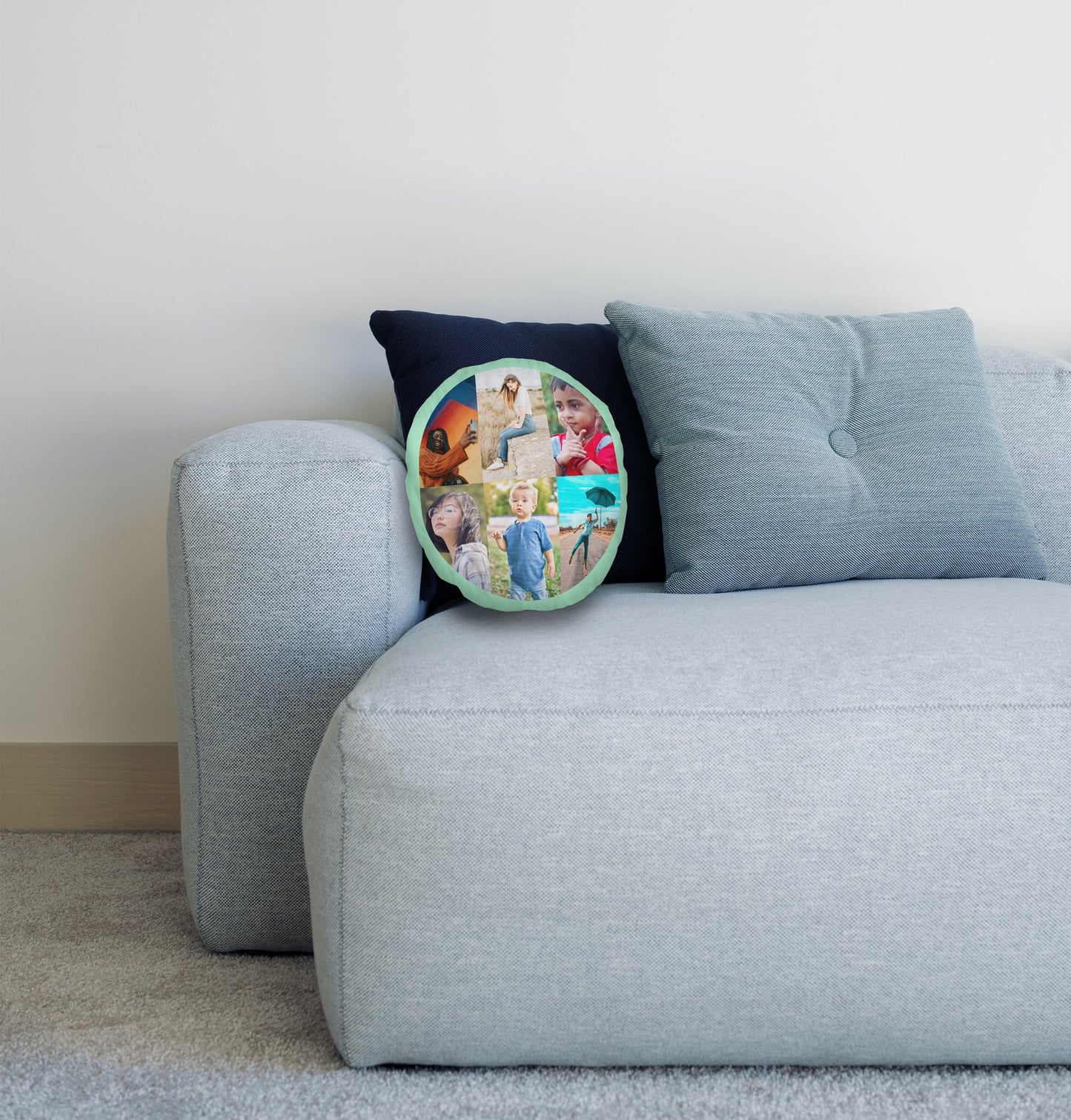 Personalised Cushion Face Photo Green, Large 55 x 49 cm