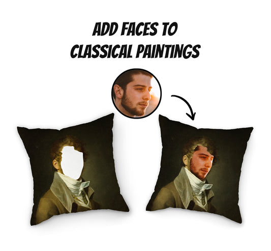 Personalised Photo Renaissance Painting Pillow | Grey Coat Gentleman | Fab Gifts | How to Guide | Add Personalised Picture To Classic Painting Cushion