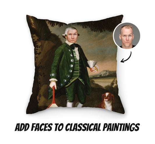 Personalised Photo Victorian Painting Pillow | Red Coat Gentleman | Fab Gifts | How to Add Faces To Classic Painting Cushion