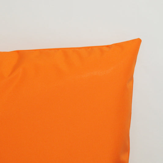 Orange Outdoor Cushion Closeup. Waterproof. Personalised Text.