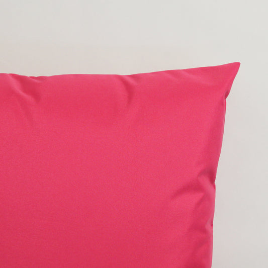 Pink Outdoor Cushion Closeup. Waterproof. Personalised Text.