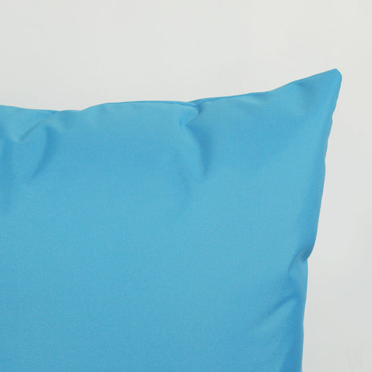 Blue Outdoor Cushion Closeup. Waterproof. Personalised Text.