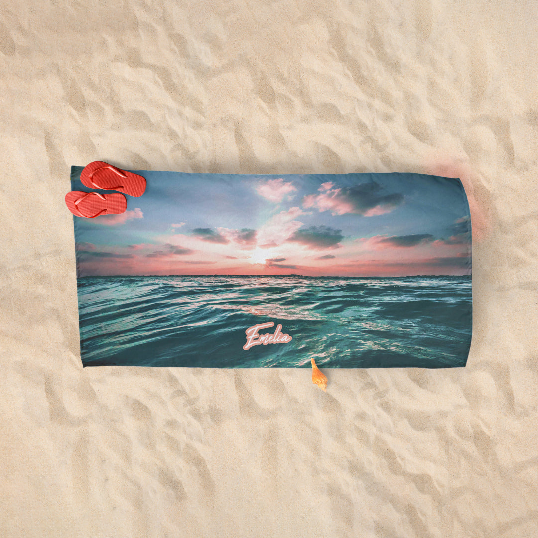 Personalised Sports Towel, Ocean Sunset | 156x78cm | Fab Gifts. On Beach/