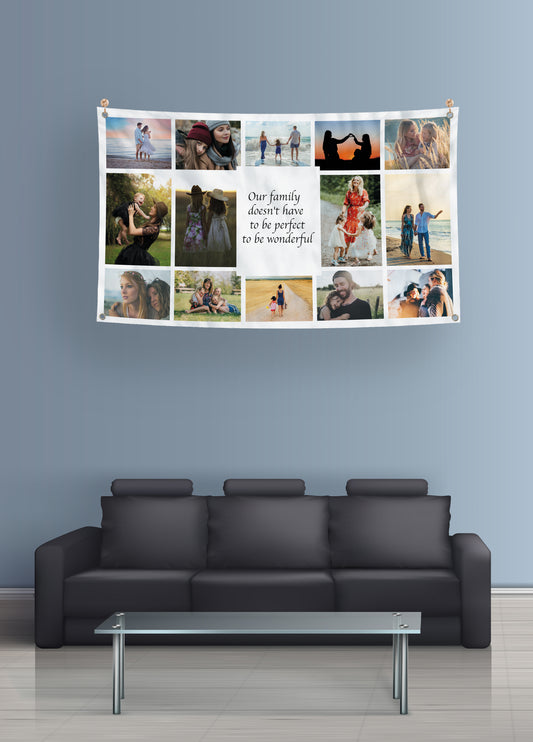 Personalised Photo Banner in Living Room. 14 Multi-Photos and Text.