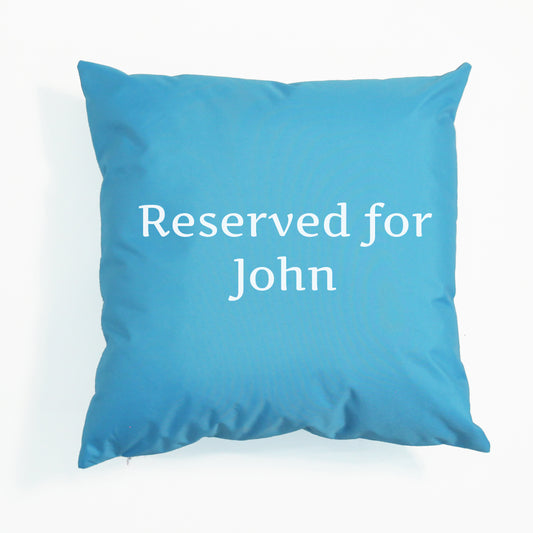 Blue Outdoor Cushion. Personalised Text.