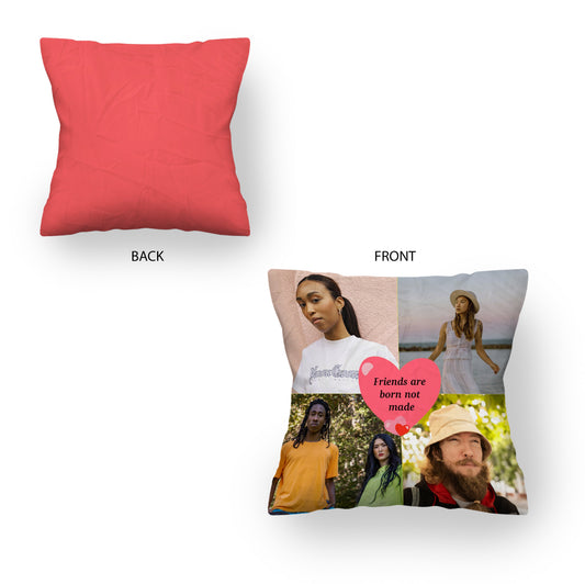 Personalised Heart Shaped Photo Collage Cushion | 30x30cm | Fab Gifts. Front and Back View.