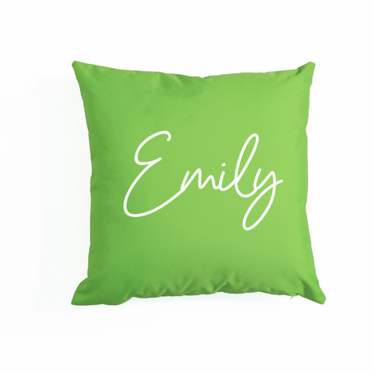 Green Outdoor Cushion. Personalised Text.