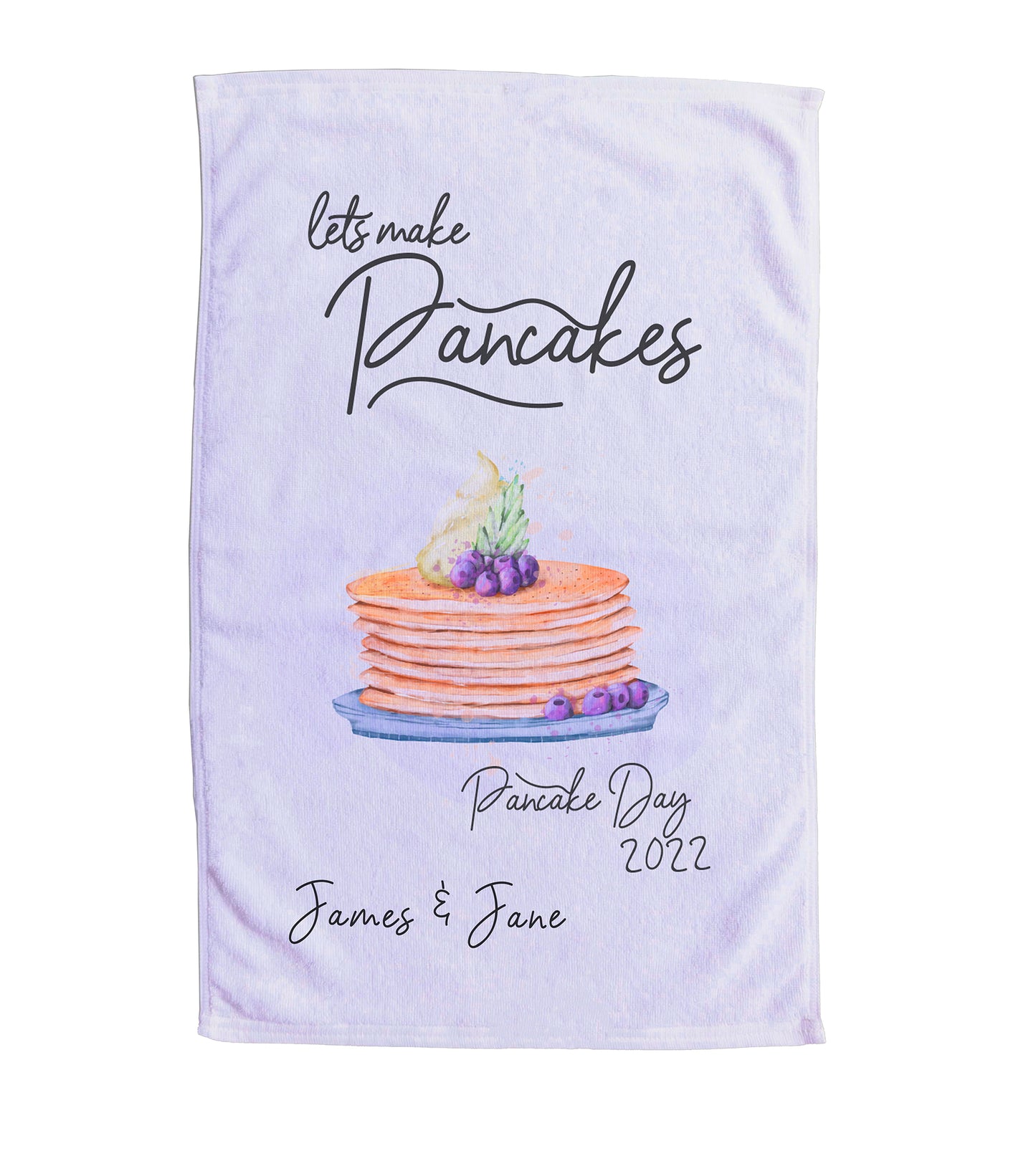 Personalised Pancake Day Tea Towel. Lets Make Pancakes. Pancake Day 2022. "James & Jane".