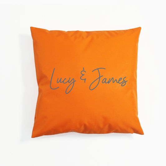 Orange Outdoor Cushion. Personalised Text.