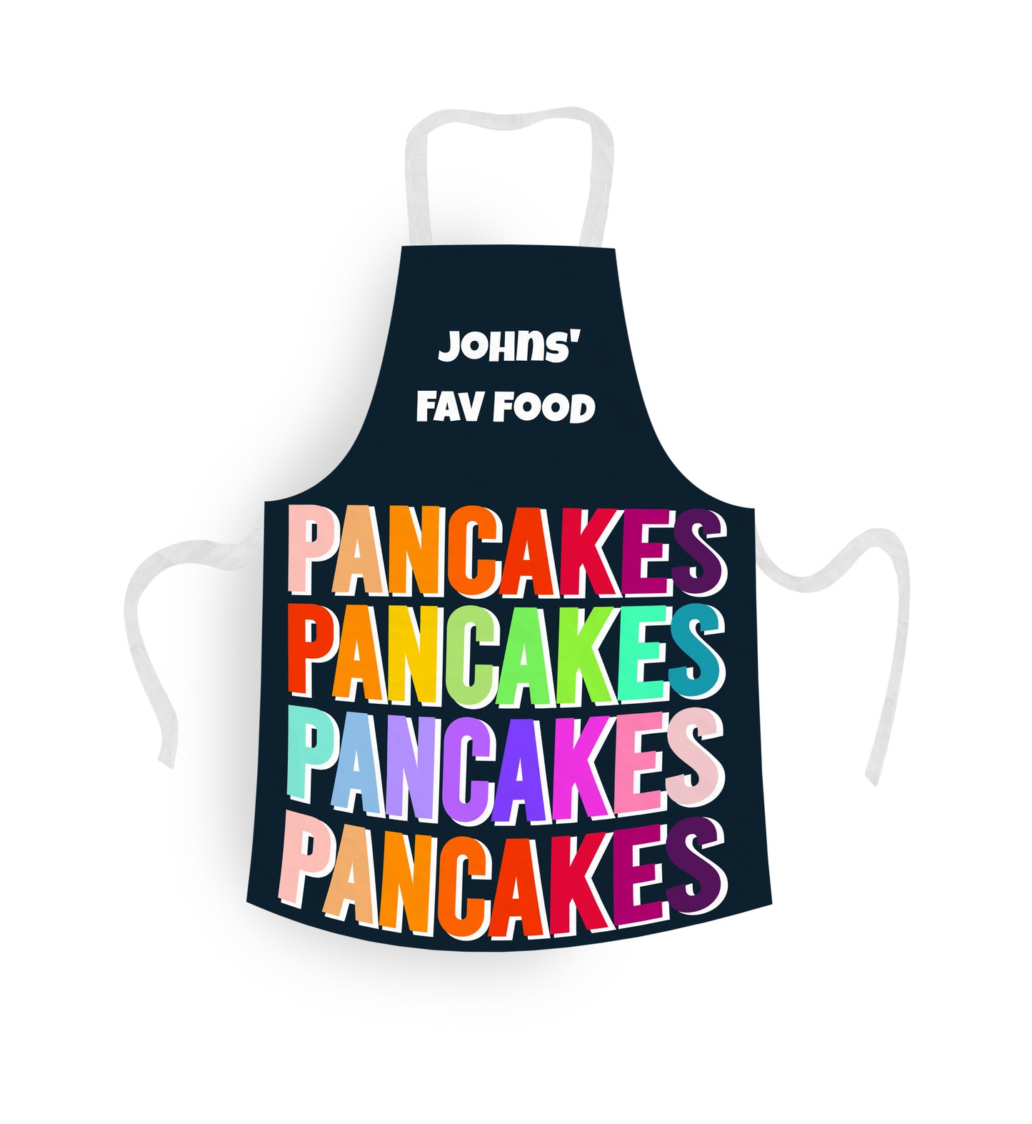 Personalised Apron for Pancake Day. Added text on it is Johns' Fav Food. Pancakes Pancakes Pancakes.