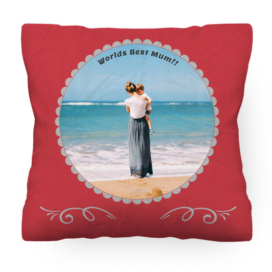 Red Photo Frame Cushion with Text Best Mum