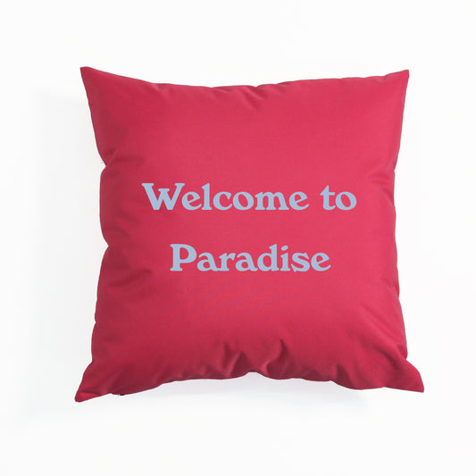 Pink Outdoor Cushion. Personalised Text.