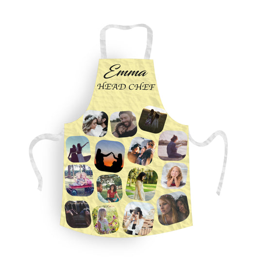 Personalised Apron Photo Collage with Text. 15 Personalised Photos. Add Name and other Text.