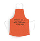 Personalised Apron. Red Background with Personalised text. Text says, 'Eating is a necessity but cooking is an art'.