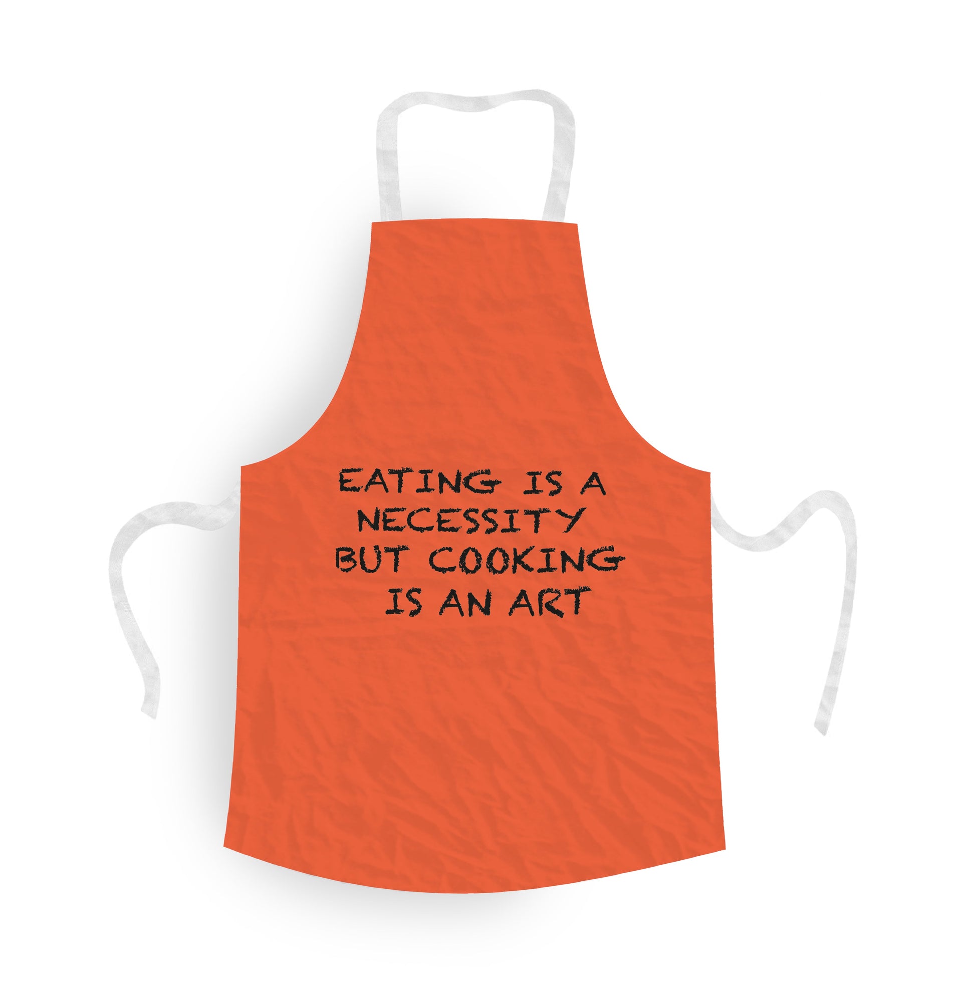 Personalised Apron. Red Background with Personalised Text. Text says 'Eating is a necessity but cooking is an art'.
