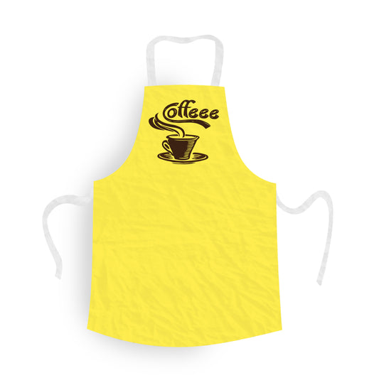 Personalised Apron. Yellow Background with Coffee Logo and Text