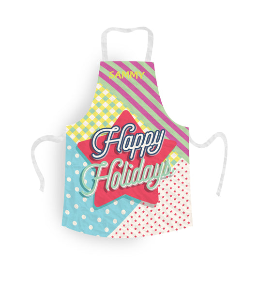          Product Specification Personalised Photo Apron - printed with your  text Add add optional text, colours, logos and more.  Adult and Kids Sizes Available   Made from 100% polyester this is a high-quality item that can be machine washed. Machine Washable Fastening: Ribbon Apron The background colour can be any you want if your photo doesn't fill the apron.         Feature Christmas Apron PERSONALISE WITH YOUR OWN TEXT!