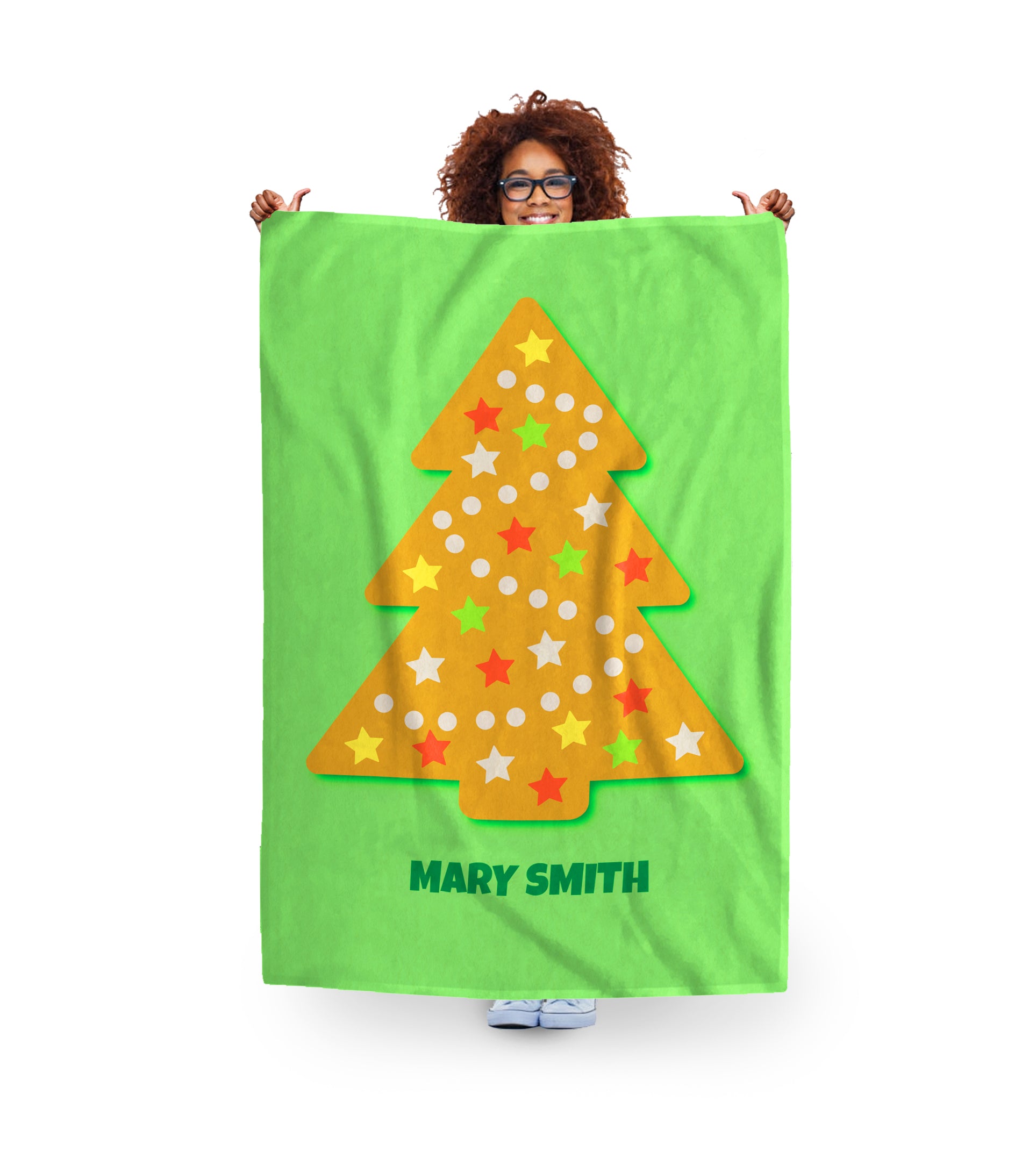 Christmas Tree Fleece Blanket | 4 Sizes | Fab Gifts. Woman Holding Christmas Tree Blanket.