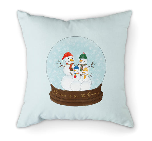 Personalised Cushion Christmas Snowman Snowglobe Family of 4 | 45cm