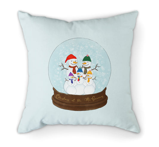 Personalised Cushion Christmas Snowman Snowglobe Family of 5 | 45cm