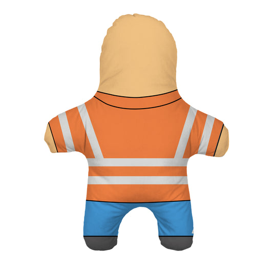 Mini Doll Construction Worker. Happy Face. Funny Gift. Back View.