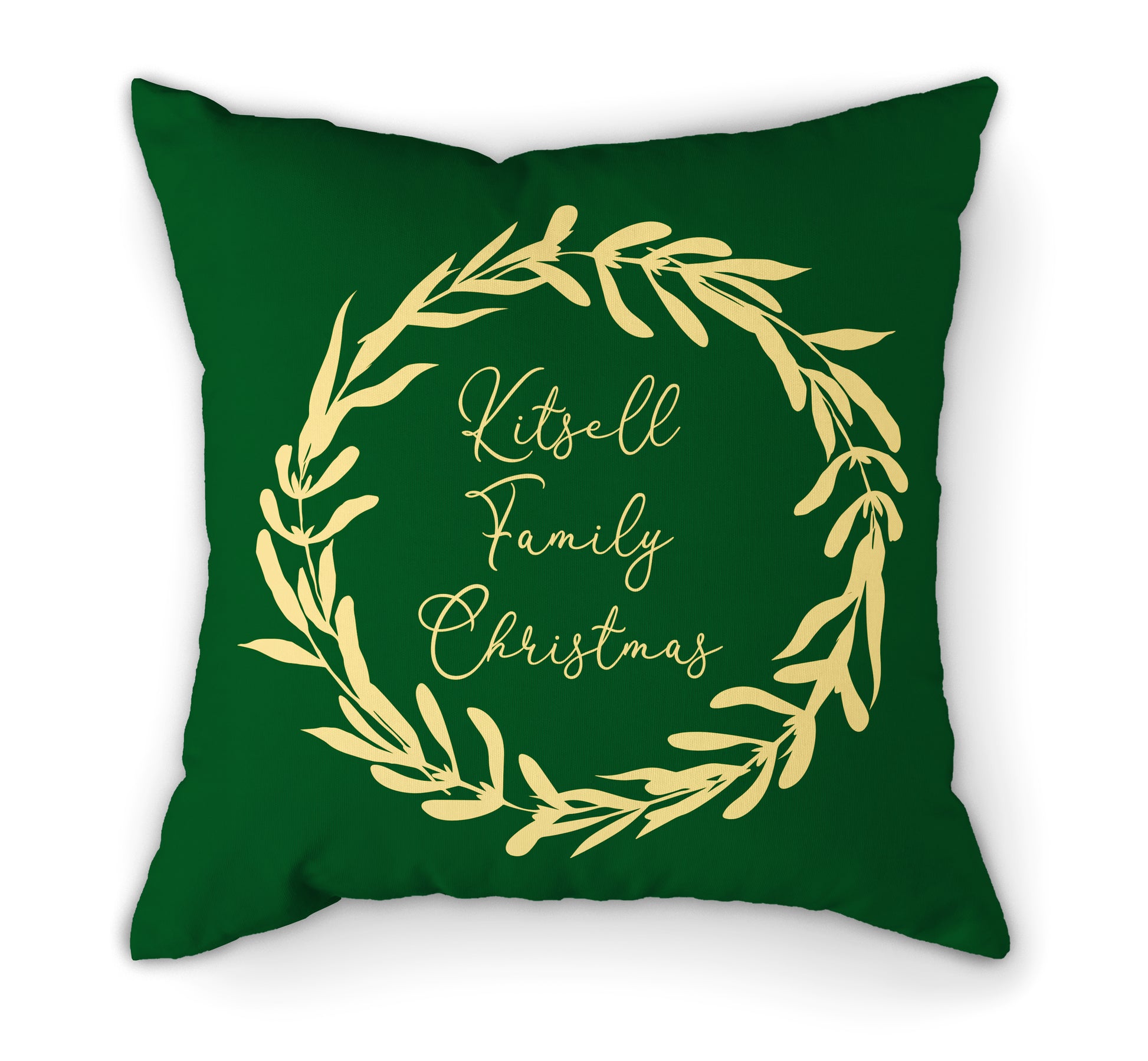 Personalised Green Cushion Christmas Wreath Family 