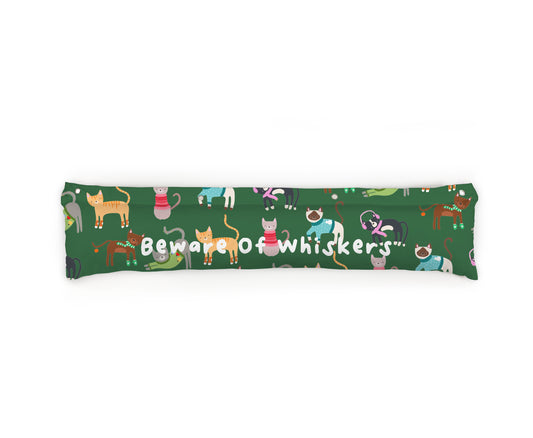 Personalised Cats Draught Excluders | Green | 50 X 90cm | Fab Gifts - Funny Quotes: Beware of Whiskers