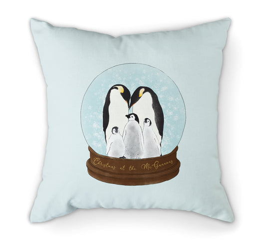 Personalised Cushion Christmas Penguin Family of 4 | 45cm