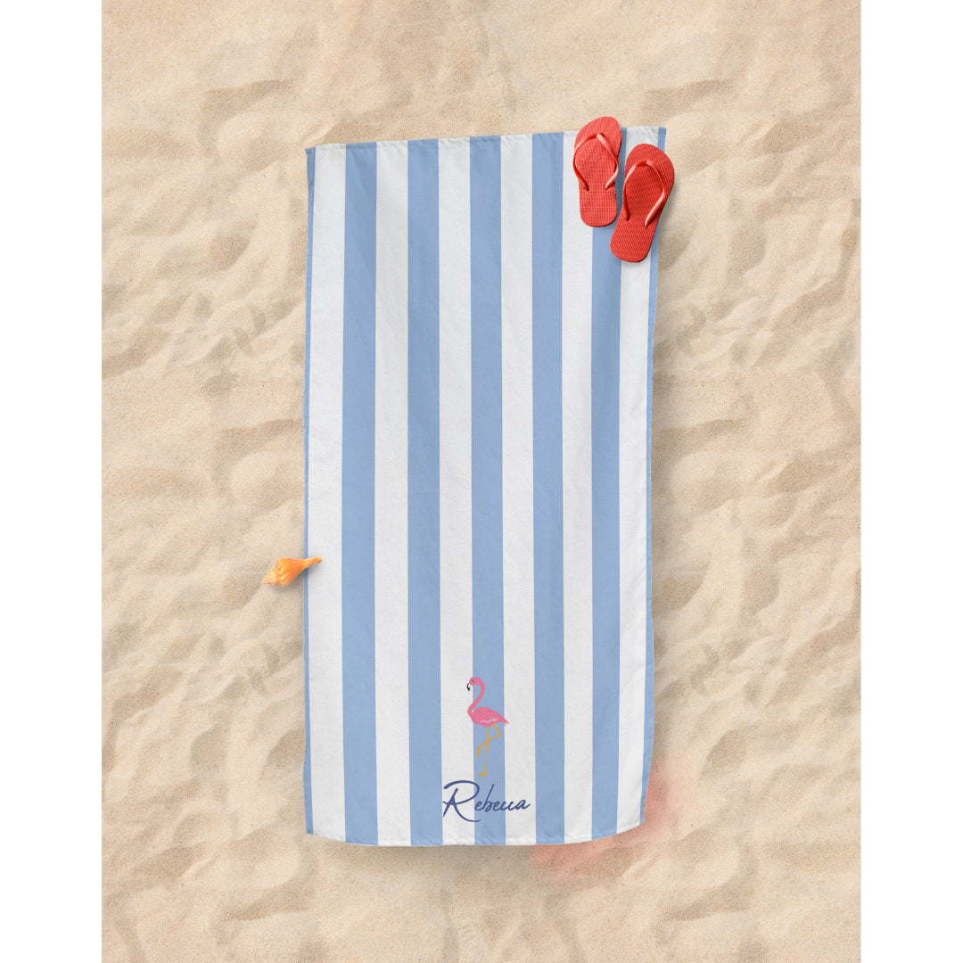 Blue Striped Custom Name Beach Towel