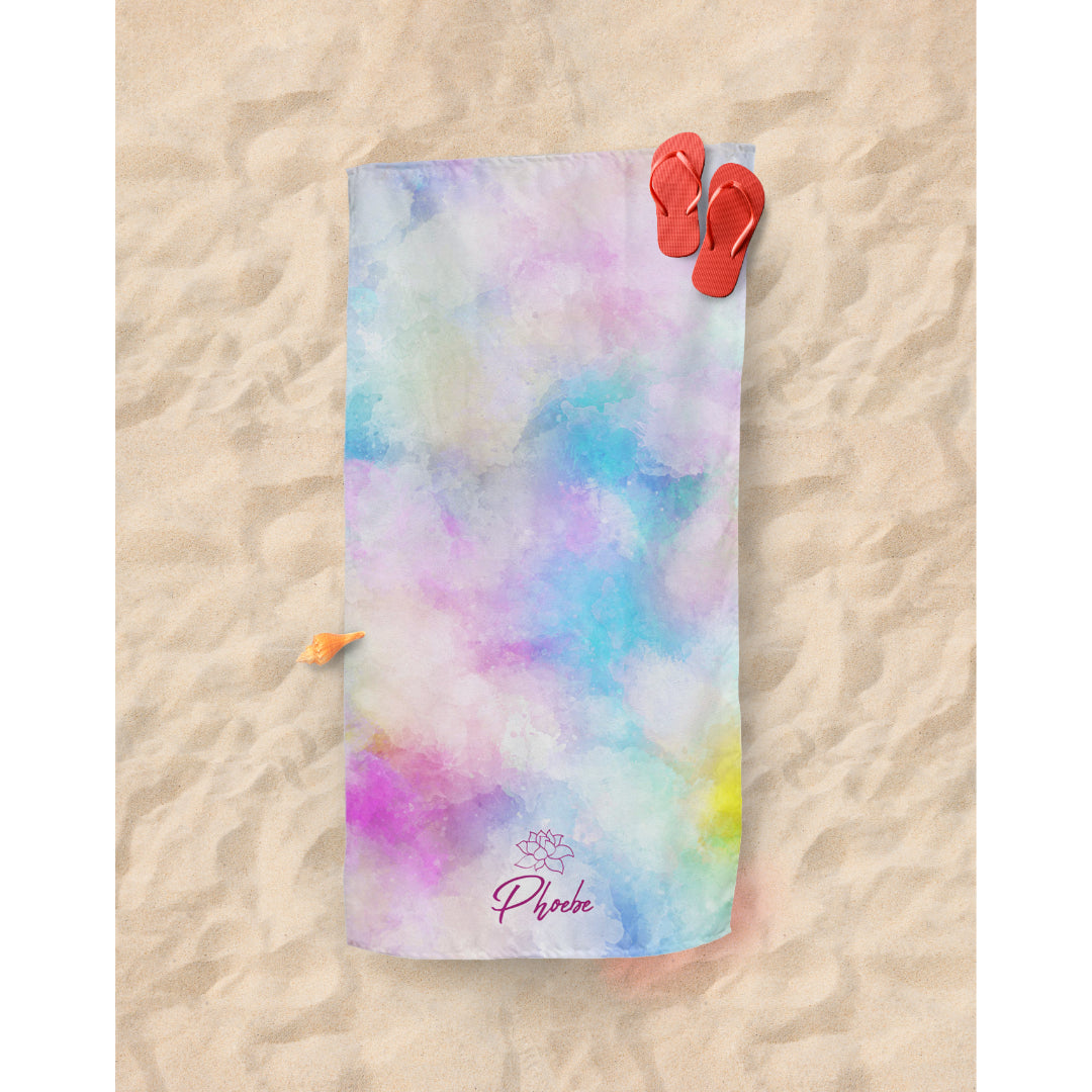 Rainbow Cloud, Personalised Sport Towel | 156x78cm | Fab Gifts. On Beach.