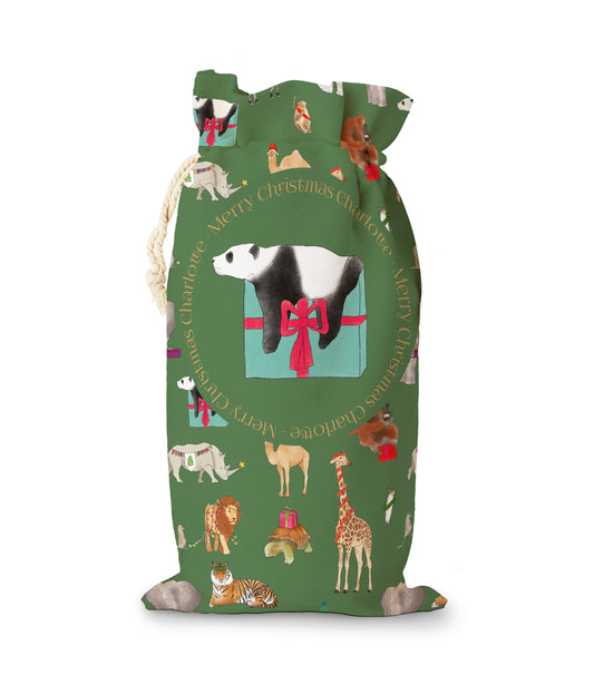 Animal Zoo Christmas Sack | Green | 50 x 70cm | Fab Gifts