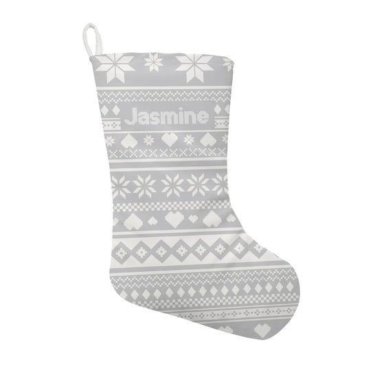 Personalised Christmas Grey Fairisle  Stocking | Fab Gifts