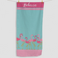 Personalised Flamingo Fiesta Sports Towel with Personalised Name added.