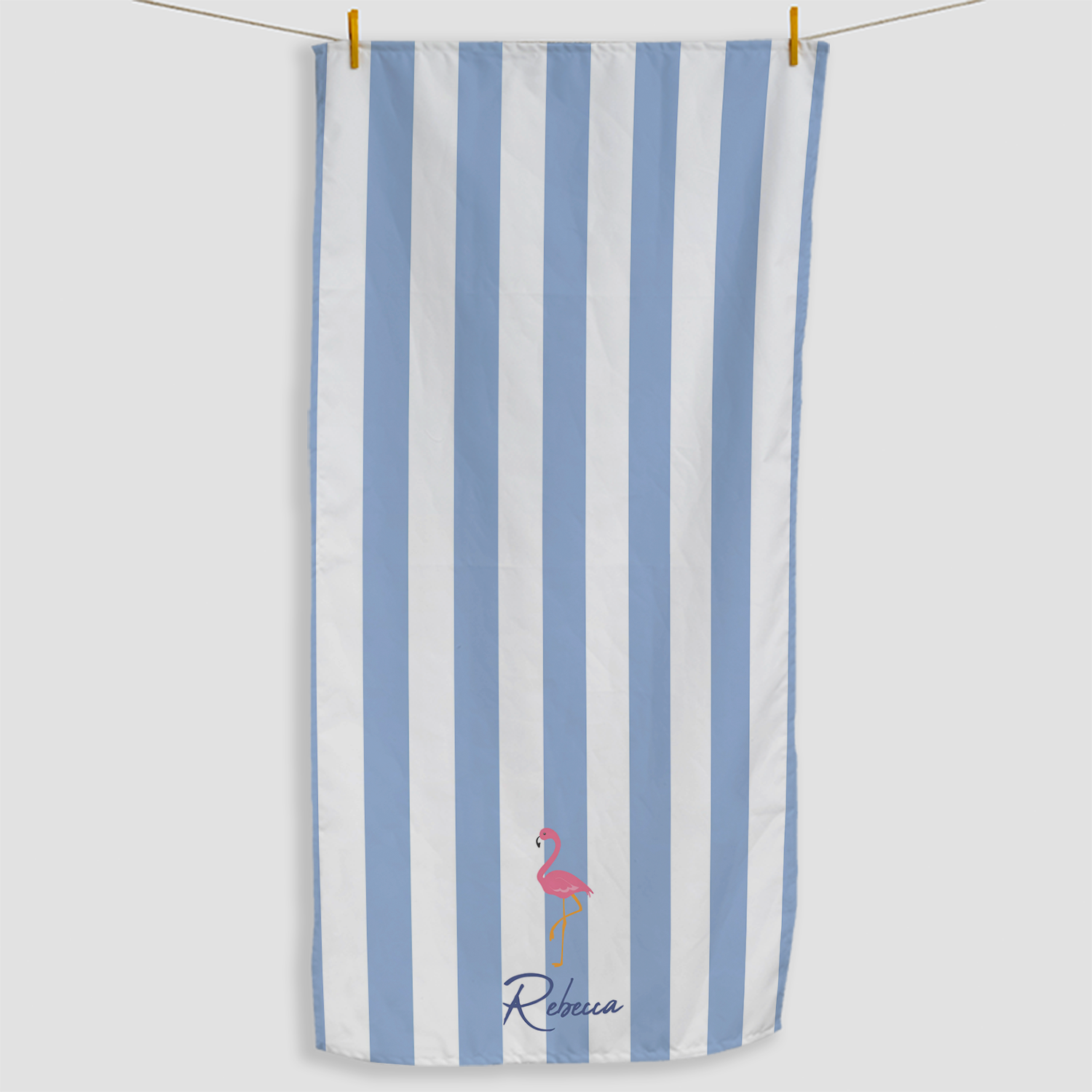 Blue Striped Flamingo Sports Towel with Name