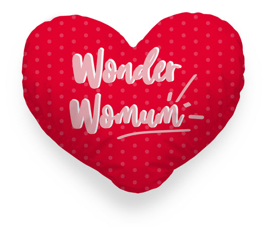 Personalised Mothers Day Heart Photo Cushion | 40 x 40 cm | Cushion Front View | Design: Red Dotted Background | Text: Wonder Womum