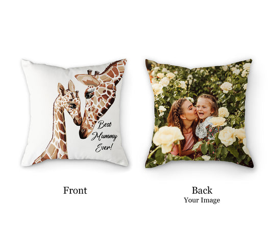 Giraffe Mothers Day Cushion | 30 x 30cm | Fab Gifts | Front & Back | Back view add your personalised photo