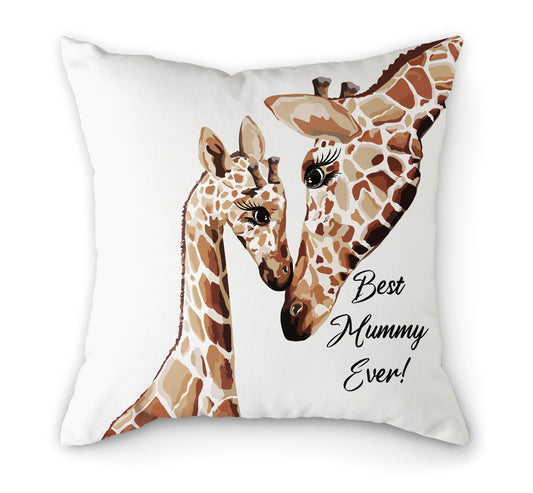 Giraffe Mothers Day Cushion | 30 x 30cm | Fab Gifts. Text: Best Mummy Ever!