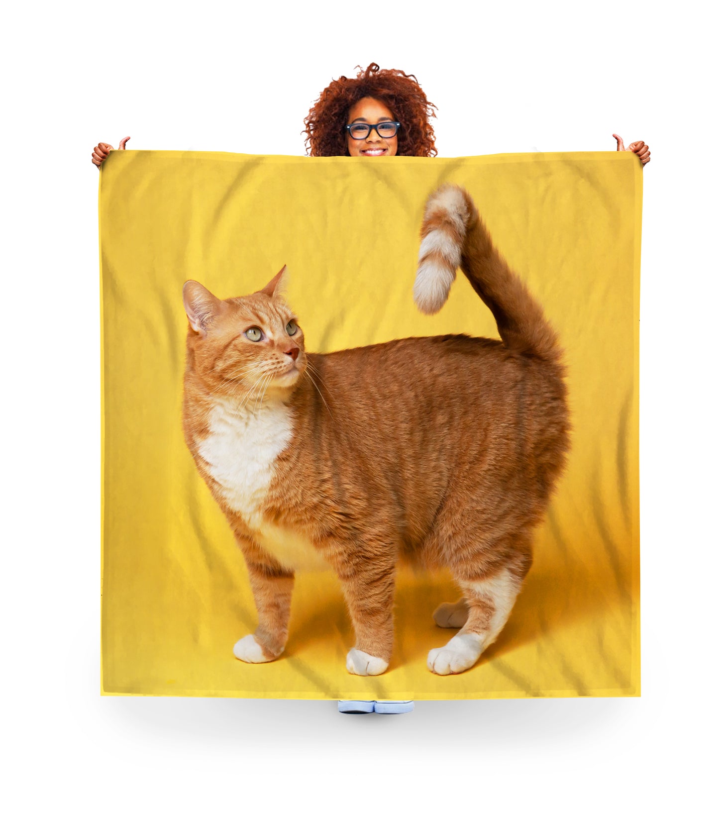 Women holding personalised pet cat photo double size fleece blanket