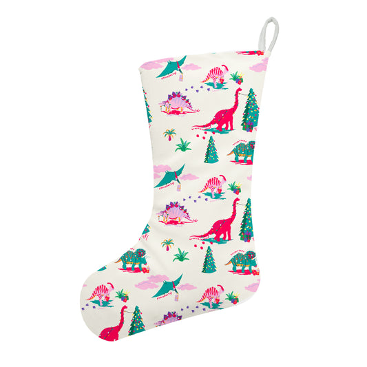 Personalised Christmas Red Dinosaur Stocking | Fab Gifts. Back View,