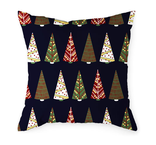 Personalised Christmas Scandi Tree Navy Cushion | 45cm, Back View.