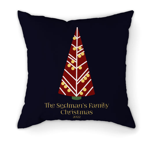 Personalised Christmas Scandi Tree Navy Cushion | 45cm, Front View.