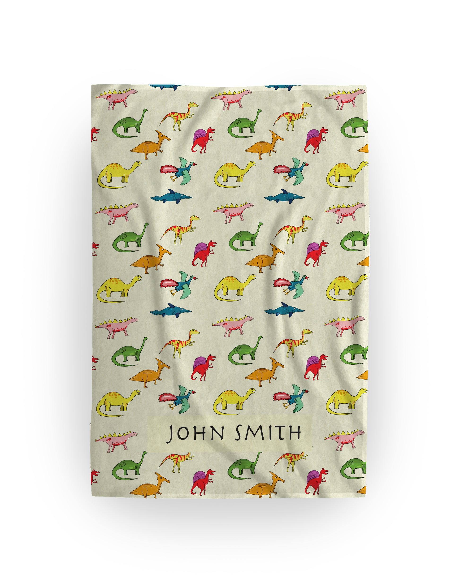 personalised fleece blanket for kids. dinosaurs images and name