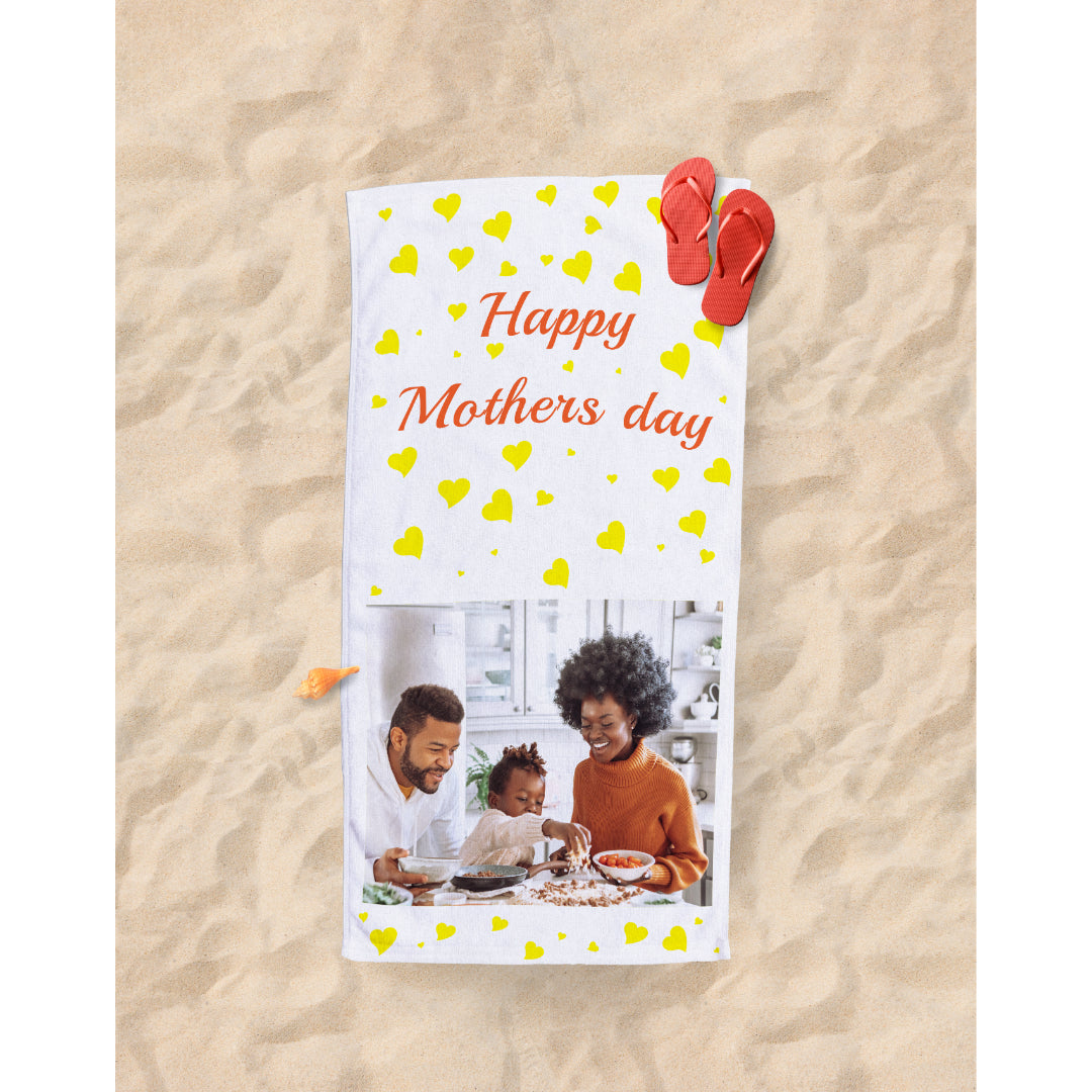 Personalised Mothers Day Photo Sports Towel. On the beach.