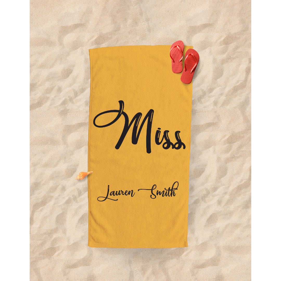 Personalised Sport Towel, Yellow Miss Beach | 156 x 78cm. On the Beach.