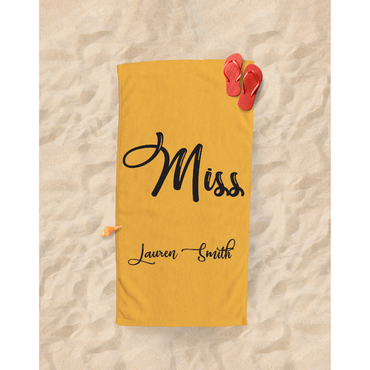 Personalised Sport Towel, Yellow Miss Beach | 156 x 78cm. On the Beach.