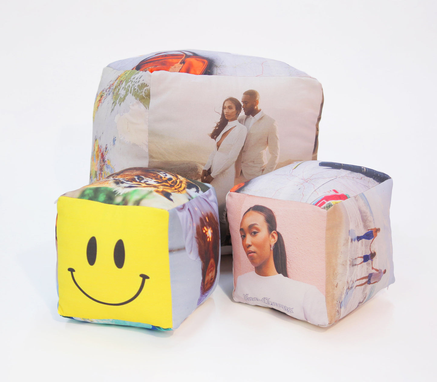 personalised cube cushion collaged