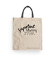 Mothers Day Tote Bags | Fab Gifts | Front View: Beige colour tote bag, Handle: Black, Text: Important Mommy Stuff. Mainly just Leo & Adam's snacks