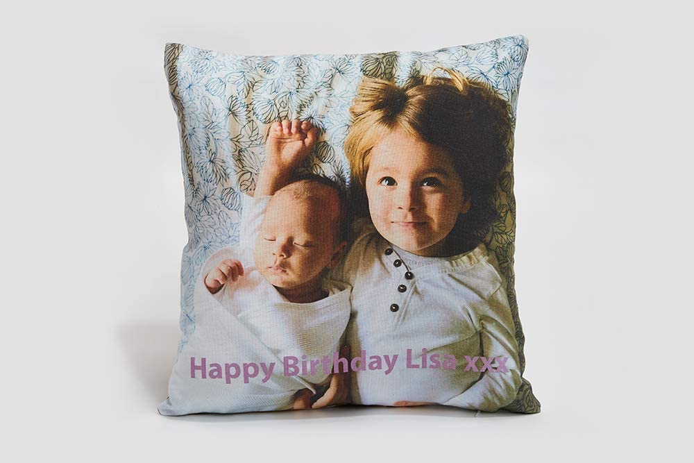 Personalised Photo Cushion, Filled, 60cm by 60cm, 45cm by 45cm, 30cm by 30cm, Cotton, Happy Birthday Baby, Family and Friends