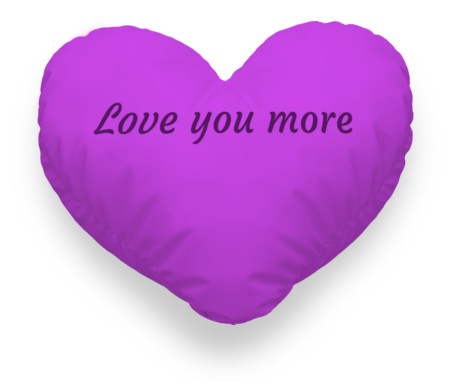 pinkl heart cushion. yellow text "love you more".