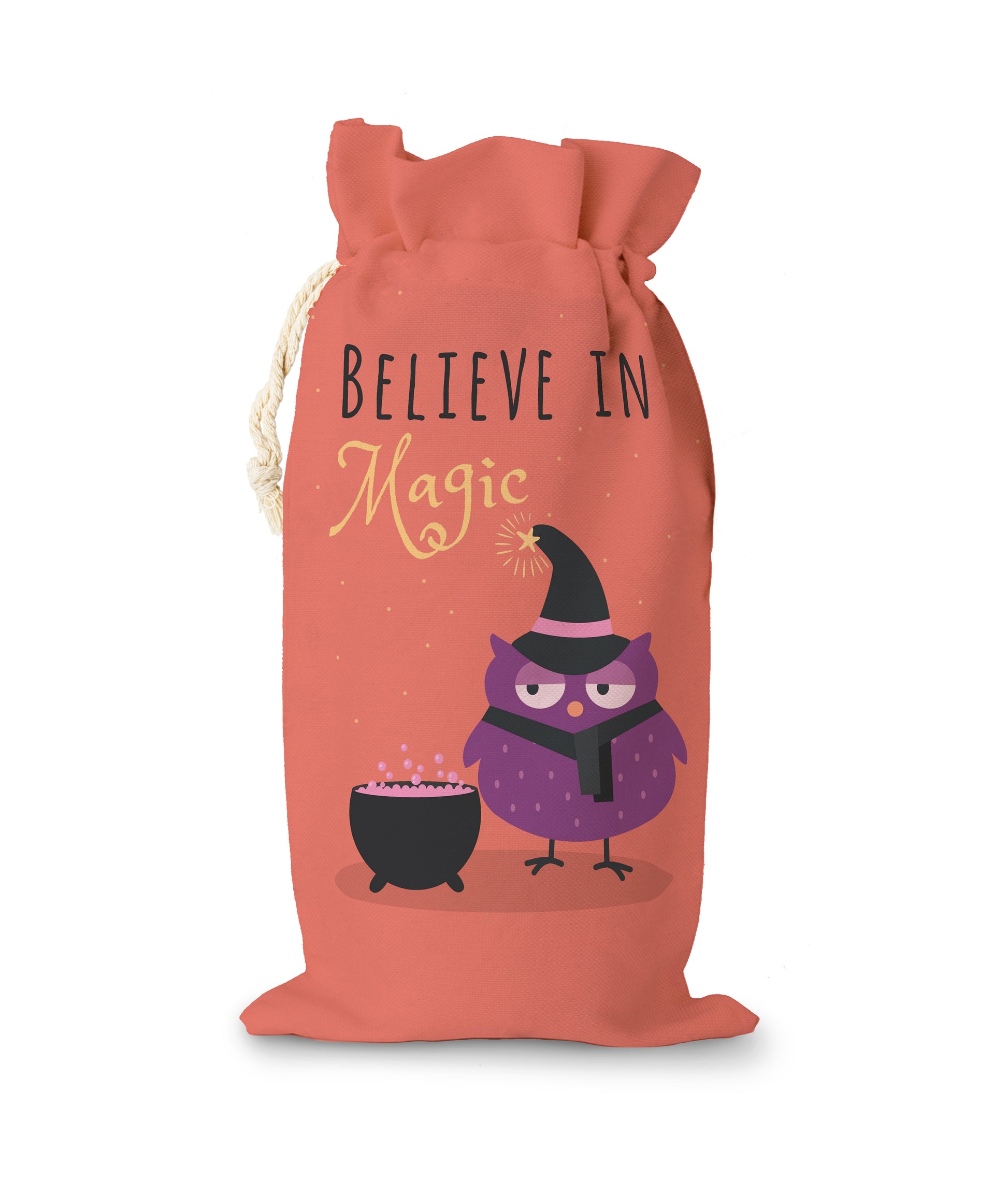 Owl Believe In Magic Halloween Sack with Text "Belive in Magic"